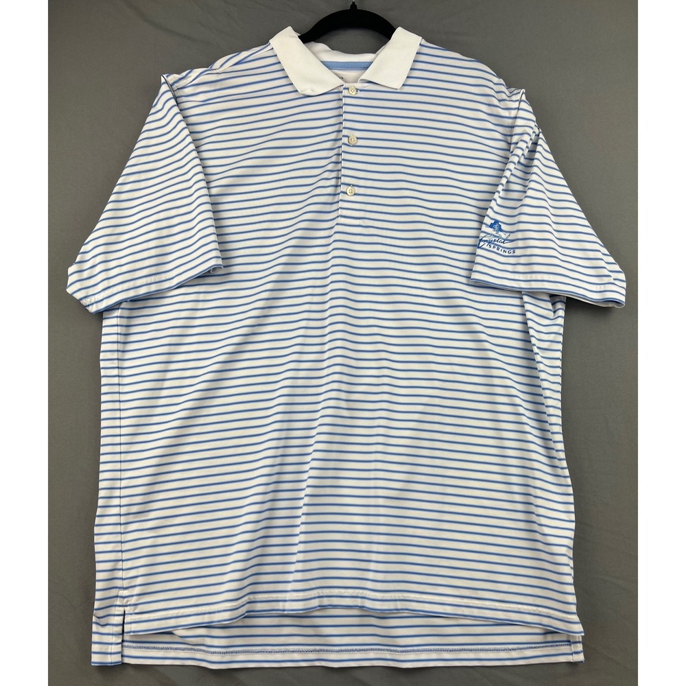 F&G Tech Polo Shirt Mens 2XL Golf Crystal Springs Blue White Striped Performance